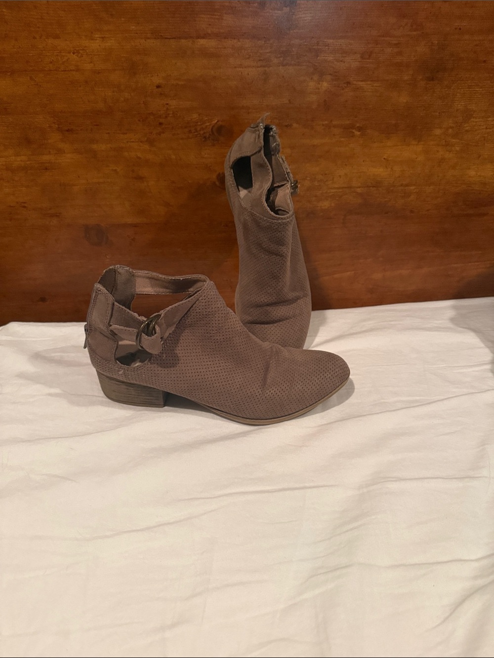 Arizona Jean Company Taupe Perforated Ankle Booties with Buckle Accent